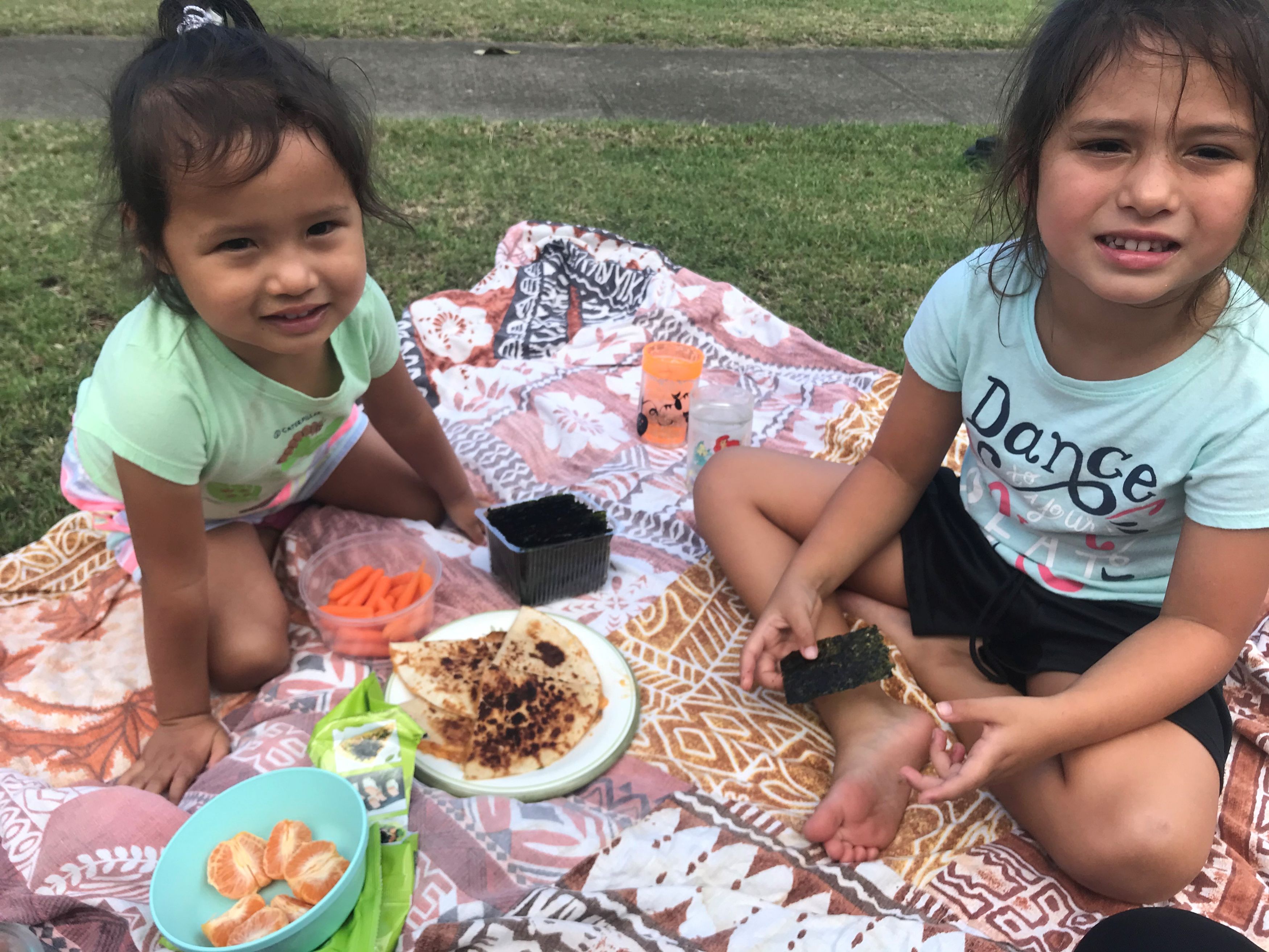 My girls having a picnic in the yard